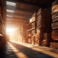 Clean and tidy interior timber warehouse