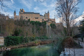 Eresma River and Alcazar of Segovia - Segovia, Spain