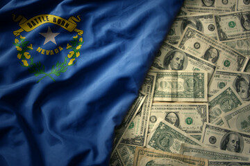 colorful waving national flag of nevada state on a american dollar money background. finance concept