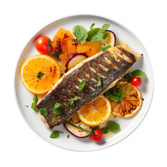 Top view of Grilled Mediterranean Sea Bass with Citrus
