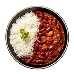 Top view of Rajma Chawal Red kidney bean curry served