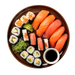 Fototapeta Top view of Sushi Platter with Fresh Wasabi and Soy Sauce obraz