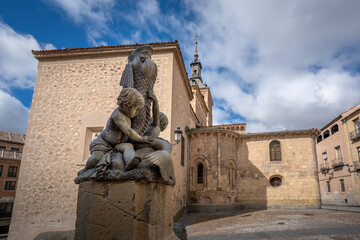 Lions Fountain (Fuente de Los Leones) and Church of San Martin at Plazuela de San Martin Square -...