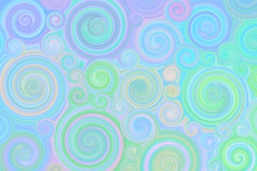 Coloured background, decorative spiral blending of vivid pastel colours. Purple, green and orange colour tones. Spring cheerful colours. Decor suitable for wellness, cosmetics, etc.