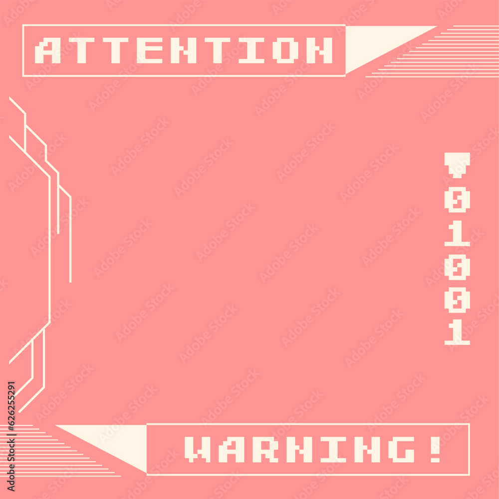 Poster pink background with solid cyberpunk style and pixel art danger alert text typo element assets