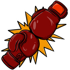 Dynamic Red Boxing Gloves Illustration, Impactful Power with Yellow Motion Trails	