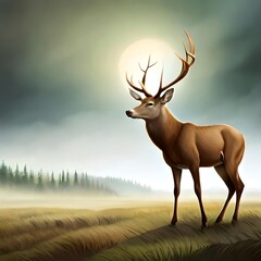 Obraz premium Antlerless deer on a moonlit meadow