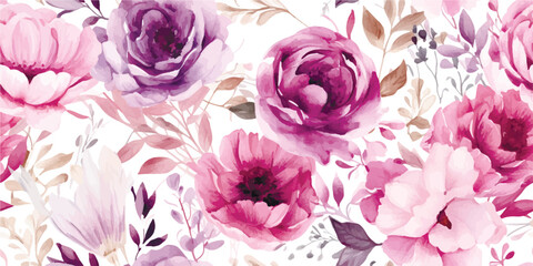 Pink rose, dahlia, peony, ranunculus, fern, sage blush greenery vector design wedding spring seamless pattern. Modern pattern. Fashionable template for design.
