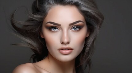 Naklejka premium Beautiful young woman with smokey eyes makeup. Fashion and Beauty. Beautiful Girl Face with creative make-up, studio shot. Concept of professional cosmetics.