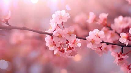 Obraz premium Сherry blossom background with soft focus and bokeh effect