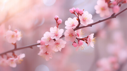 Сherry blossom background with soft focus and bokeh effect