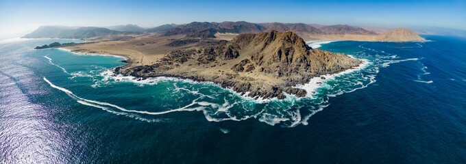 Aerial view of the scenic National Park Pan de Azúcar at the coast of the Atacama desert in Chile - Traveling and exploring South America - Panorama © freedom_wanted
