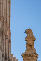 Fototapeta premium Lion Sculpture in front of Segovia Cathedral - Segovia, Spain