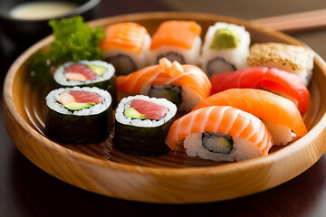 set food roll meal japanese rice sushi fish seafood japan. Generative AI.