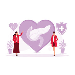 Doctors are helpful and loving, safe and caring. Medical staff or professional nurse woman in front of the symbol of love represents professional service. Trend Modern vector flat illustration
