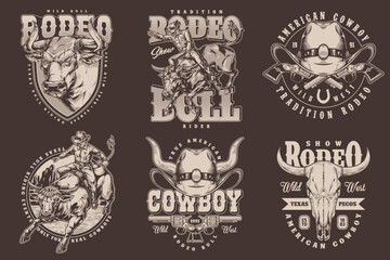 Obraz premium Bull rodeo monochrome set stickers