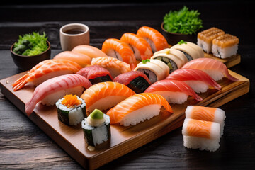 roll meal fish food seafood japan rice set japanese sushi. Generative AI.