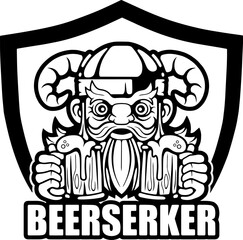 funny viking berserker with beer, logo design