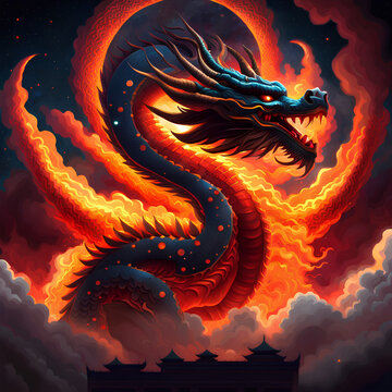 Chinese dragons in the sky