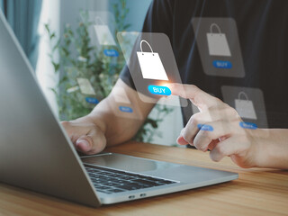 Customers who are shopping online on the internet Click to buy products from many online stores. product promotion