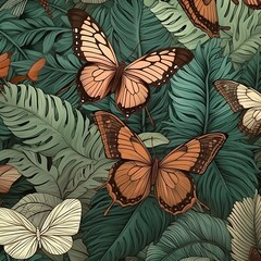Butterfly background and green foliage
