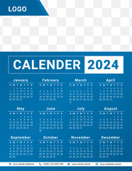 Blue Calendar 2024 Poster calendar hanging wall calendar template design