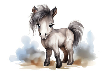 Obraz na płótnie Canvas Cute horse, farm cartoon animals. Post processed AI generated image.