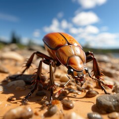A bug up close on sandy surface with blurred background. (Generative AI)