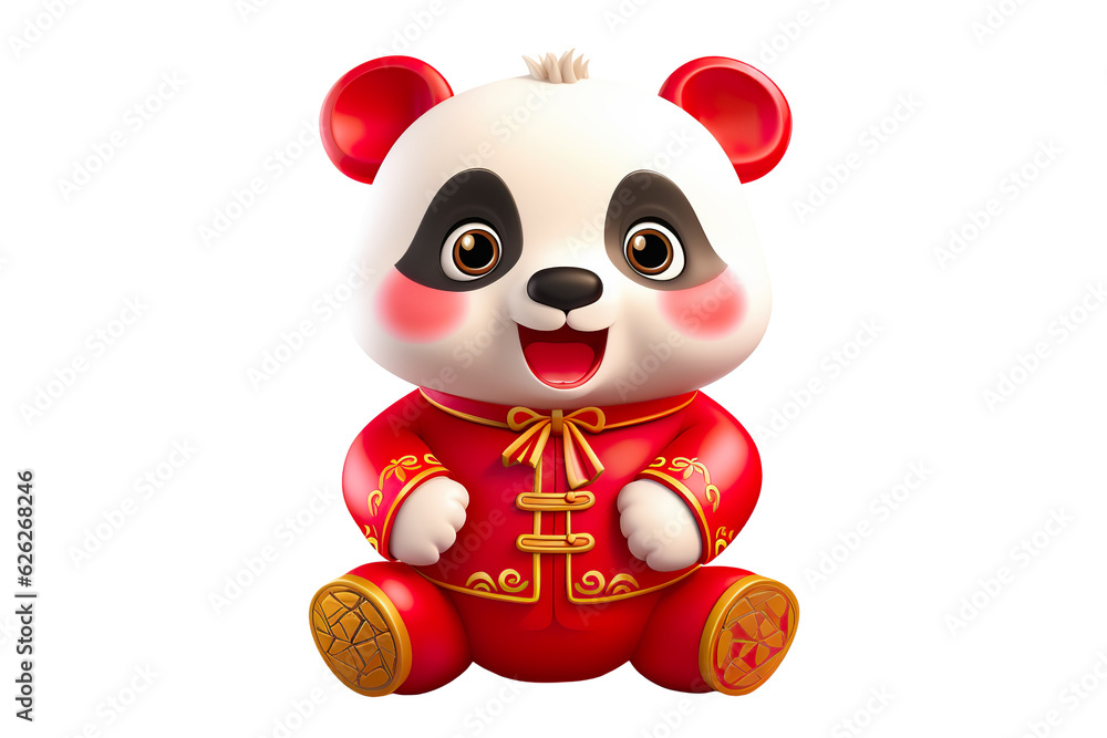 Wall mural cute chinese new year panda smiling, white isolated background png