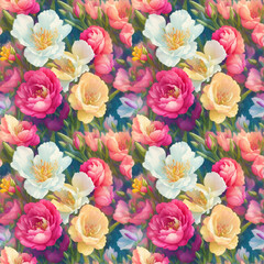 seamless original watercolor background with   flowers and leaves