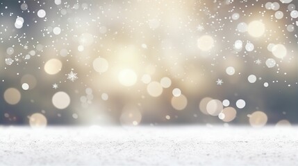 Fototapeta na wymiar Winter Christmas Snow Fall Bokeh Lights Snowflakes Pastel Colour Background