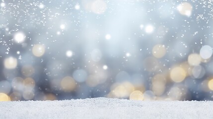 Fototapeta na wymiar Winter Christmas Snow Fall Bokeh Lights Snowflakes Pastel Colour Background