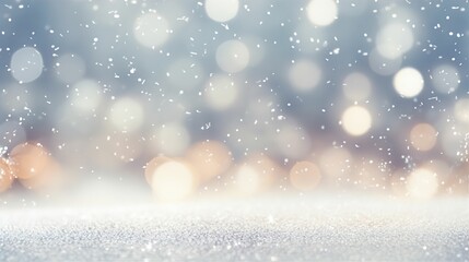 Obraz premium Winter Christmas Snow Fall Bokeh Lights Snowflakes Pastel Colour Background