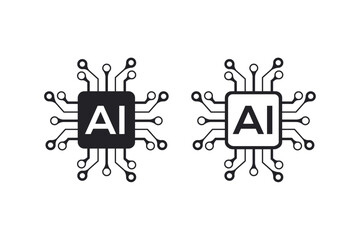 Artificial intelligence AI processor chip vector icon symbol 