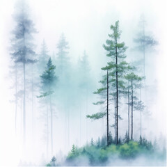 pine forest in fog