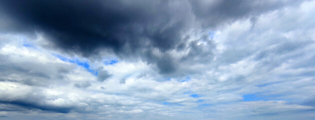 horizontal panorama of cloudy stormy sky for natural background