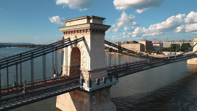 Budapest bridge, aerial drone view