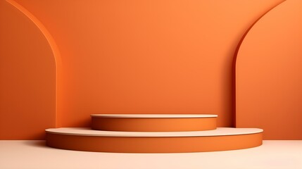 Minimal Studio Background in orange Colors. Modern Podium for Product Presentation
