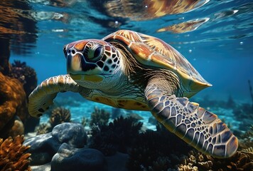 Fototapeta premium Hawaiian Green Sea Turtle (Chelonia mydas)