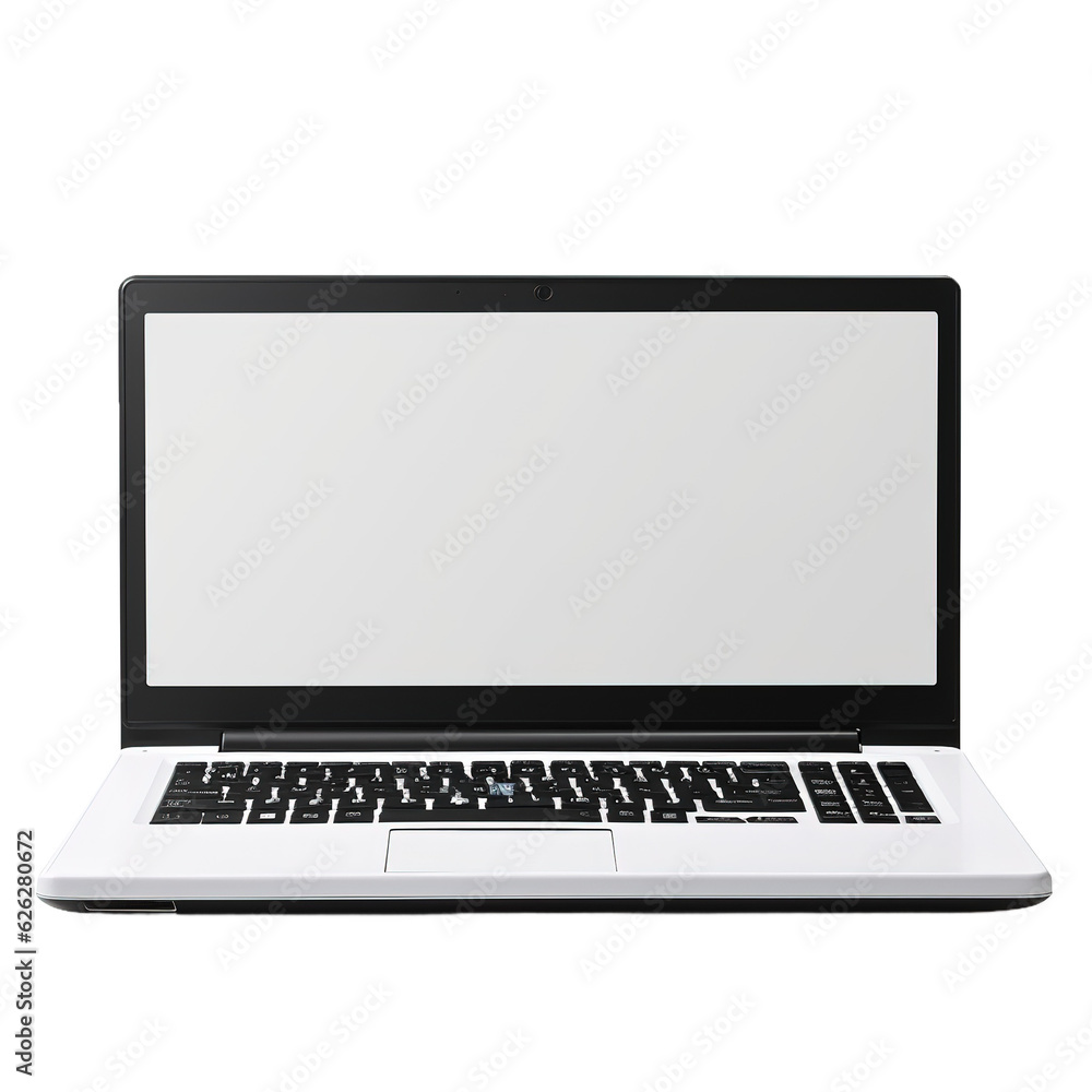 Leinwandbilder laptop computer with white screen and angled keyboard, front and back view.
