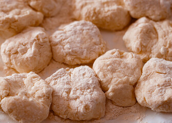 Home made cooking  of sweet bakery. Welsh cakes raw dough. Ukrainian traditional  bakery of  syrnyks.