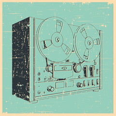 Reel to reel tape recorder retro poster