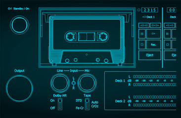 Tape recorder cassette deck blueprint