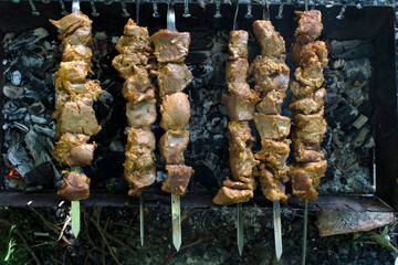 Shish kebab BBQ meat  on grill