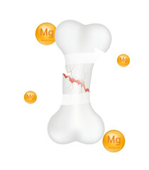 Vitamin minerals Magnesium (Mg) circle ball orange help strengthen bone not to be broken or decay on cut out PNG. Skeleton x ray scan concept. Healthy knee bone.Medical or healthcare.