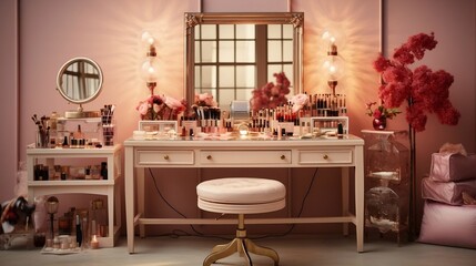 Chic beauty room with mirror, makeup chair