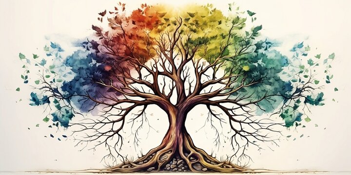 Tree of life with the roots. Generative AI technology.