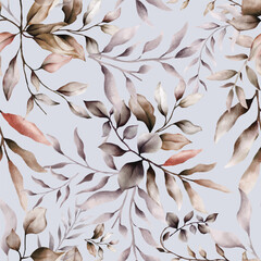 seamless pattern with hand drawn watercolor brown leaves