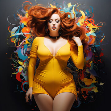 red head curvy woman - IA Generated
