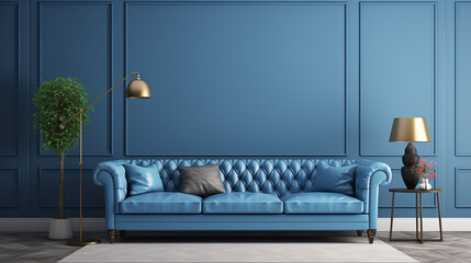 interior of living room with blue sofa 3d rendering
